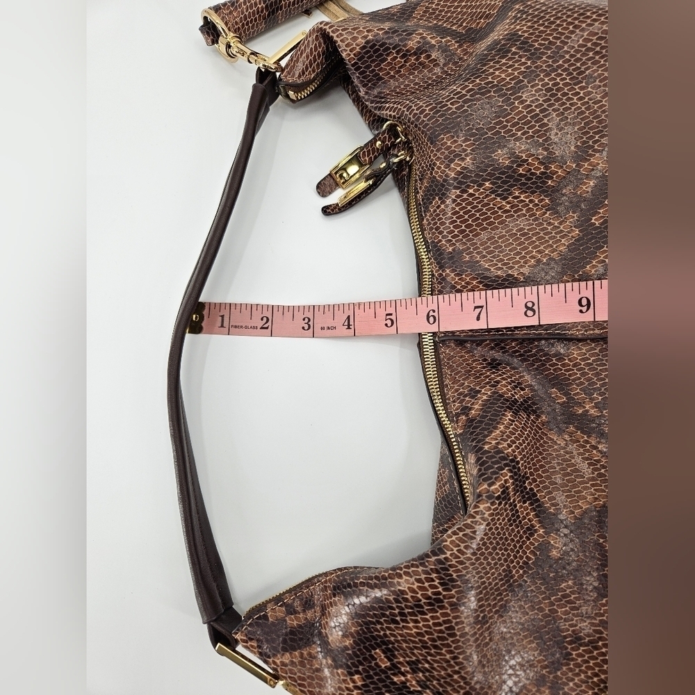 GILI Got To Love It Large LEATHER Emb SNAKE Choc Brown TASSEL Hobo Bag PURSE - Picture 10 of 14